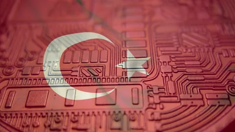 Republic of Turkey flag with Bitcoin Cryptocurrency Stock Footage 166793113