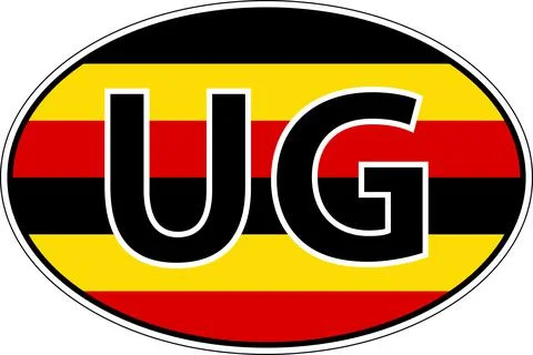 Republic Uganda UG flag label sticker car, international license plate Stock Illustration