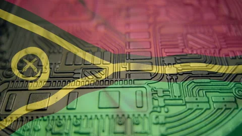 Republic of Vanuatu flag with Bitcoin Cryptocurrency Stock Footage 166794587