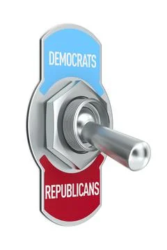 Republicans vs Democrats. Toggle switch on white background. Isolated 3D illu 스톡 일러스트