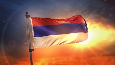 Republika Srpska Flag Backlit At Beautiful Sunrise Loop Slow Motion 4K Stock Footage