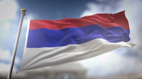 Republika Srpska Flag Waving Slow Motion 3D Rendering Blue Sky Background -.. Stock Footage 75479676