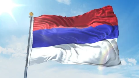 Republika Srpska flag waving in the wind against deep blue sky. Stock Footage 123985493