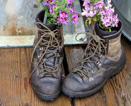 Repurposing old boots Stock Photos