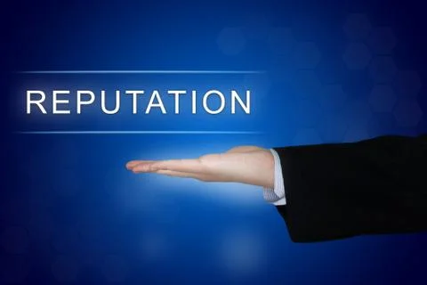 Reputation button on blue background Stock Photos