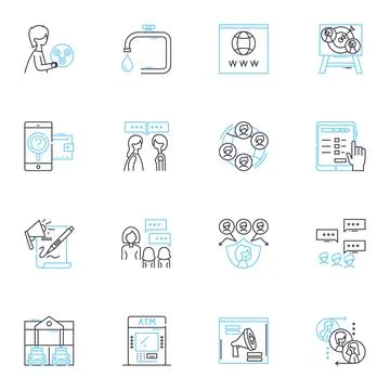 Reputation management linear icons set. Trust, Credibility, Perception, Image Stock Illustration