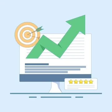 Reputation Marketing Concept. Computer with Target Arrow and Rating Stars. Ilustração Stock