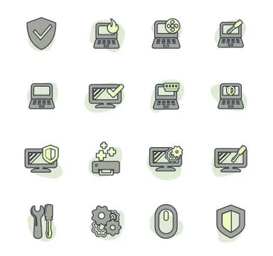 Repyer Diagnostics of computers icons set 스톡 일러스트