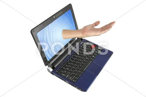 Request help from computer notebook on white background. Stock Illustration