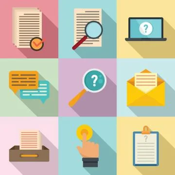 Request icons set, flat style Stock Illustration