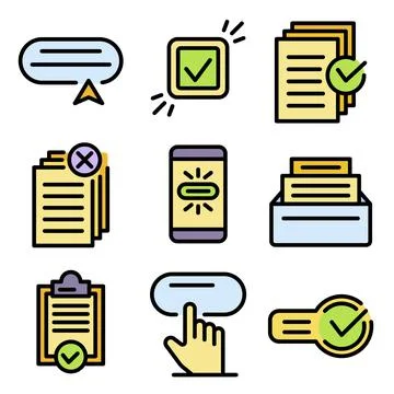 Request icons set vector flat Stock Illustration