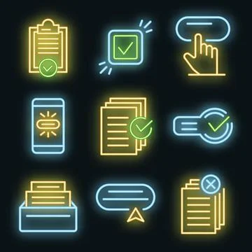 Request icons set vector neon Stock Illustration