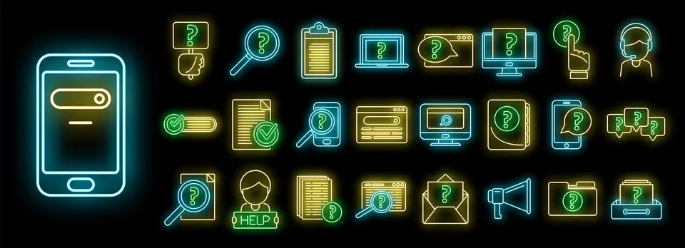 Request icons set vector neon Stock Illustration