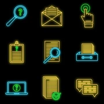 Request online form icons set vector neon Stock Illustration
