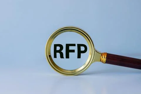 Request for proposal is shown using a text RFP. Foto stock