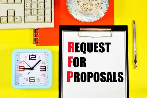Request for proposals. Text label in notepad. Stock Photos