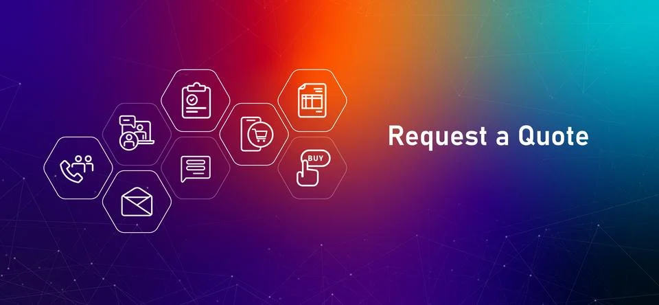 Request a Quote web header with icons related to sales contact and business Stock Illustration