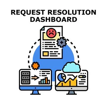 Request resolution dashboard analyzing data and feedback Stock Illustration
