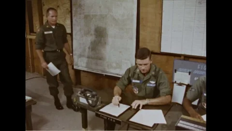 Request submitted to air force fighter duty officer in the desk - 1968 Stock Footage 99912894
