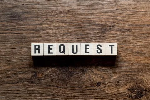 Request - word concept on building blocks, text Stock Photos