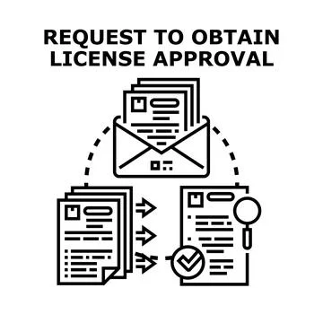 Requesting license approval process documents sending Stock Illustration