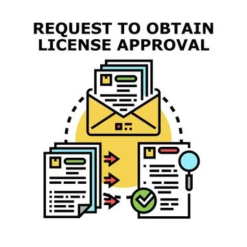 Requesting license approval process documents sending Stock Illustration