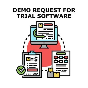 Requesting trial software demonstration and product evaluation process Stock Illustration