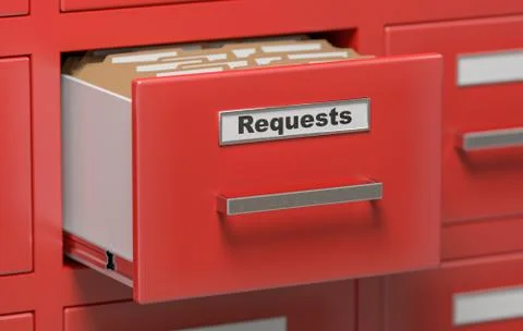 Requests files and documents in cabinet in office. 3D rendered illustration. Illustrazione stock