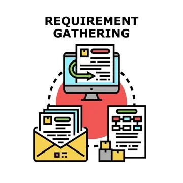 Requirement gathering process with documents and computer 스톡 일러스트