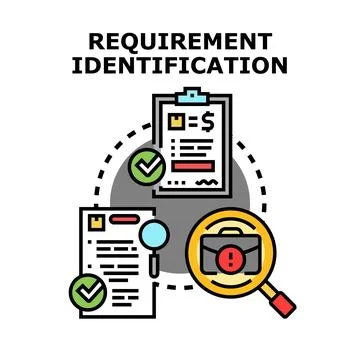 Requirement identification process analyzing business needs and risks Stock Illustration