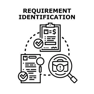 Requirement identification process analyzing business needs and risks Stock Illustration