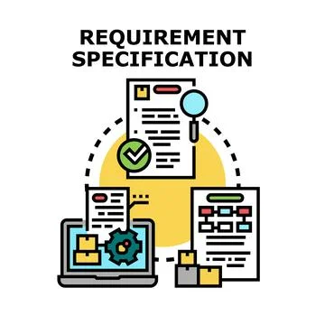 Requirement specification document process with analysis and development 스톡 일러스트