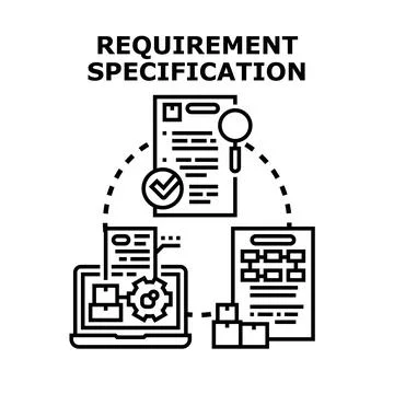 Requirement specification document process with analysis and development 스톡 일러스트