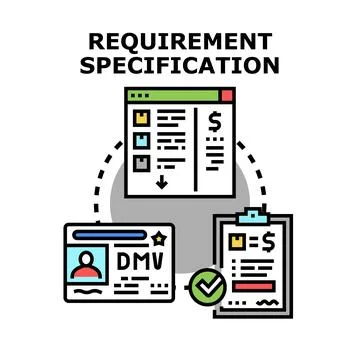 Requirement specification planning process document development concept Illustrazione stock