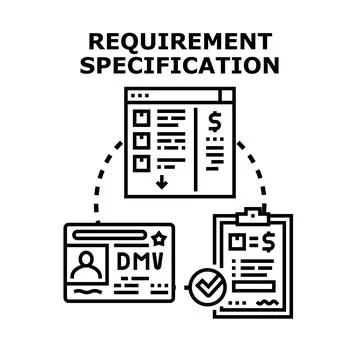 Requirement specification planning process document development concept Stock Illustration