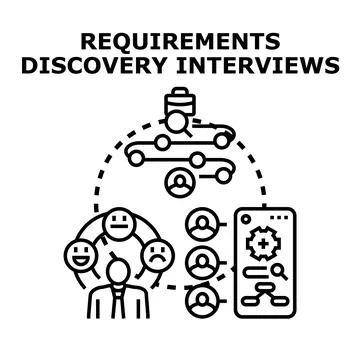Requirements discovery interviews process and data analysis concept 스톡 일러스트