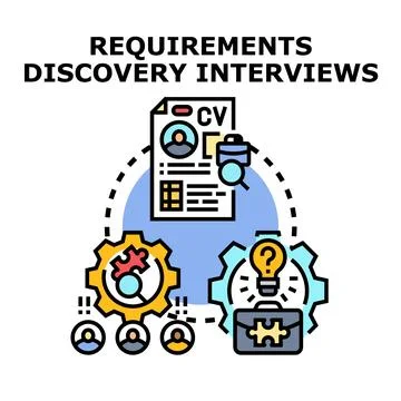 Requirements discovery interviews process concept illustration Stock Illustration