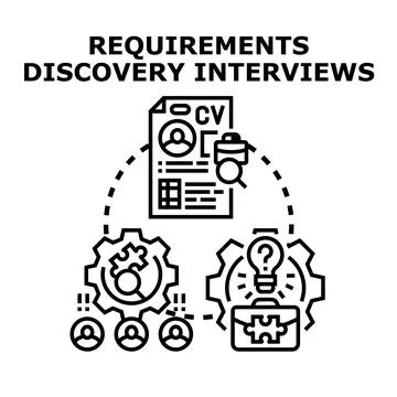 Requirements discovery interviews process concept illustration Stock Illustration