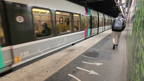 RER B Train Arriving at Sevran Beaudottes Station Platform With Passenger 動画素材 335370947