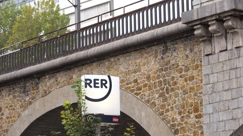 RER C sign at the entrance of the Issy Val de Seine train station in Issy Stock Footage 220773752