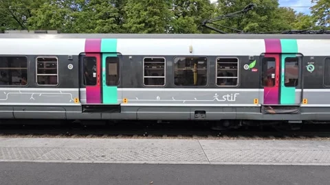 RER Commuter Train Stopped At A Suburban Platform In The Paris Region Stock-Footage 342775916