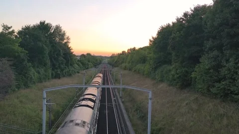 RER A Train Crossing Paris Suburbs Scenic Railway Sunset 4K Video stock 315416883