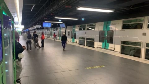 RER A Train Leaves the Station at Auber, One Of Many Paris Public Stock Footage 213517914