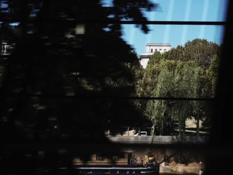 RER window in Paris, Champ de Mars, view to Port Debilly Stock Footage 102657862