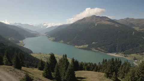 Reschensee, an artificial lake in the western portion of South Tyrol, Italy Stock Footage 140455409