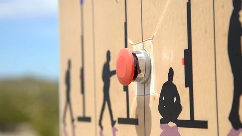 Rescue beacon button migrant sign Arizona desert. Also known as a “panic pole" Stock Footage 111399396
