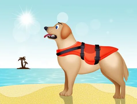 Rescue dog on the beach Stock Illustration