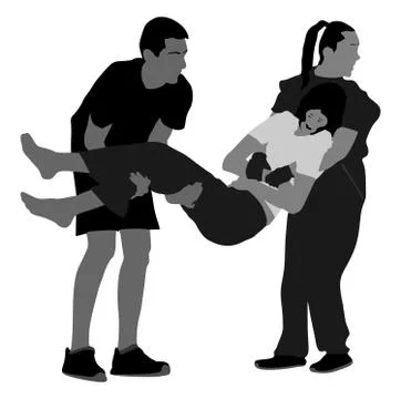 Rescue drowning first aid vector illustration. Patient woman in unconscious Stock Illustration