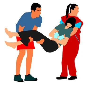 Rescue drowning first aid vector illustration. Patient woman in unconscious Stock Illustration