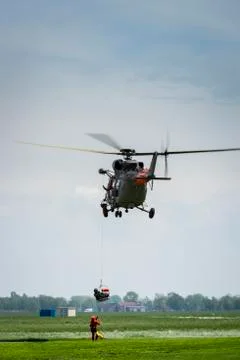Rescue exercises using a helicopter Stock Photos